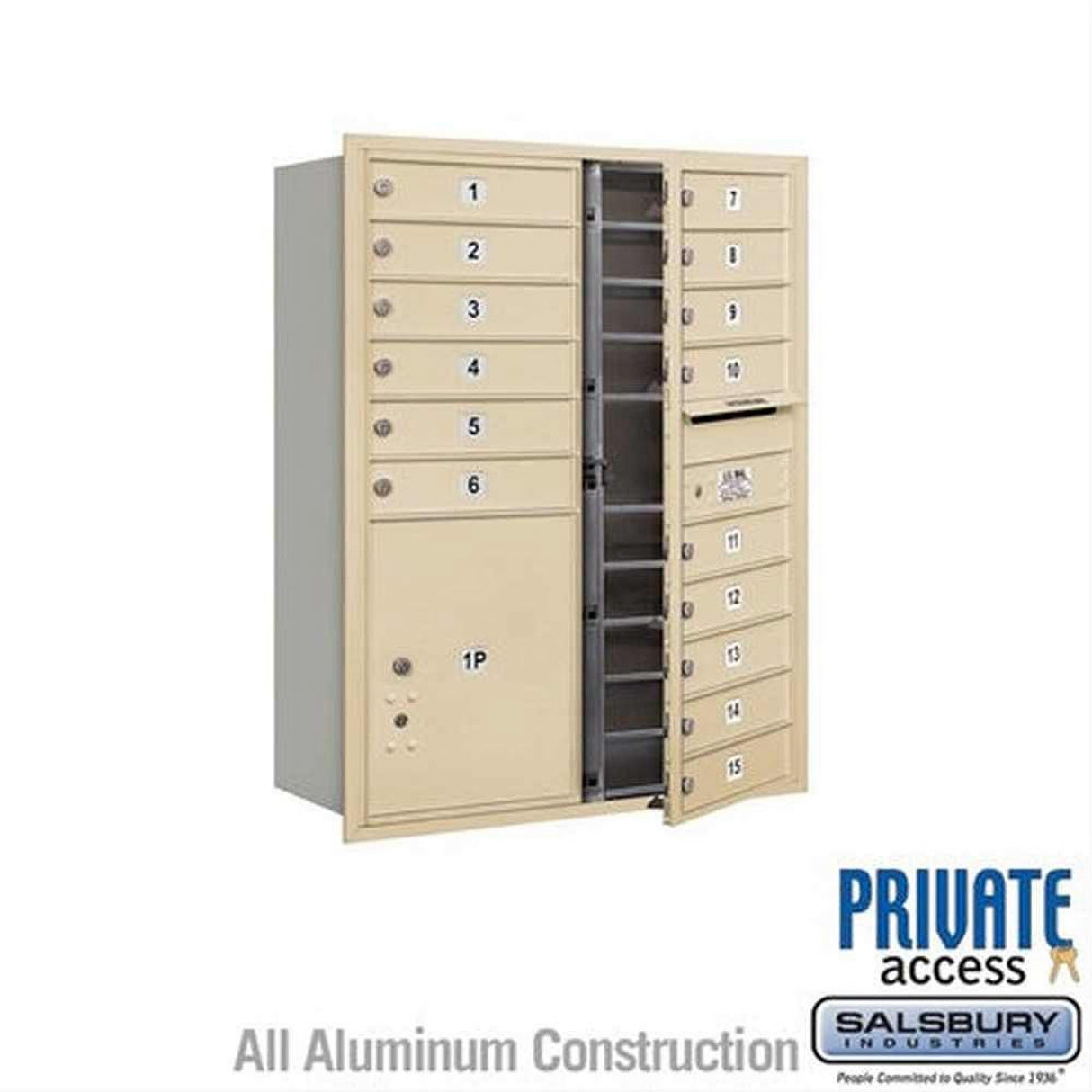 Salsbury Industries 3711D-15SFP-15-FP 4C Horizontal Mailbox 11 Door High Front Loading Private Access Sandstone