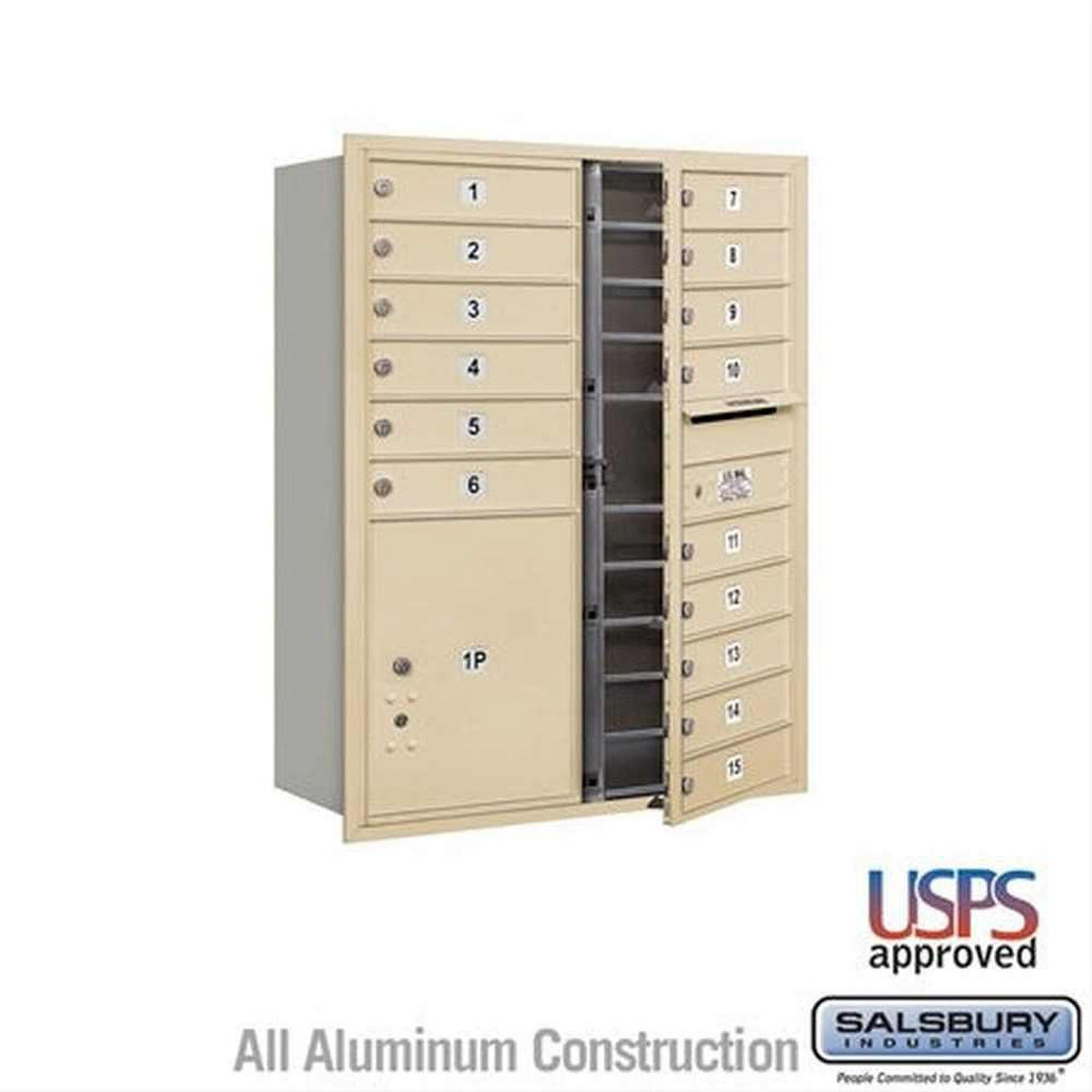 Salsbury Industries 3711D-15SFU-15-FU 4C Horizontal Mailbox 11 Door High Front Loading USPS Access Sandstone