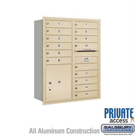 Salsbury Industries 3711D-15SRP-15-RP 4C Horizontal Mailbox 11 Door High Rear Loading Private Access Sandstone