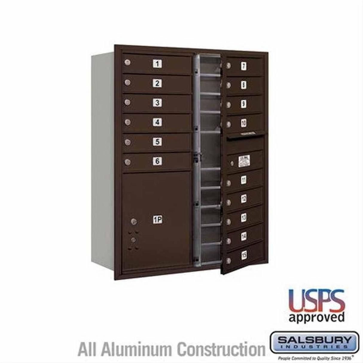 Salsbury Industries 3711D-15ZFU-15-FU 4C Horizontal Mailbox 11 Door High Front Loading USPS Access Bronze