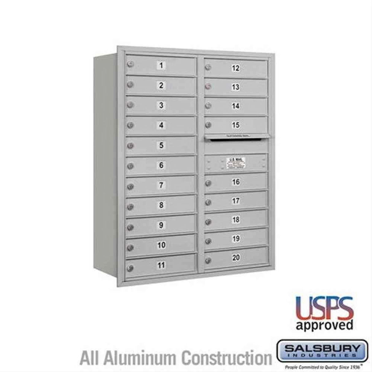 Salsbury Industries 3711D-20ARU-20-RU 4C Horizontal Mailbox 11 Door High Rear Loading USPS Access Aluminum