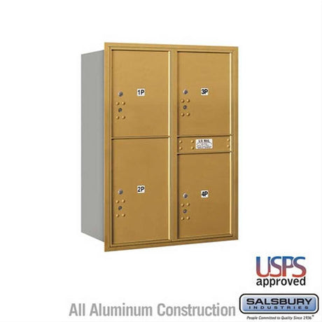 Salsbury Industries 3711D-4PGRU-4P-RU 4C Horizontal Mailbox 11 Door High Rear Loading USPS Access Gold