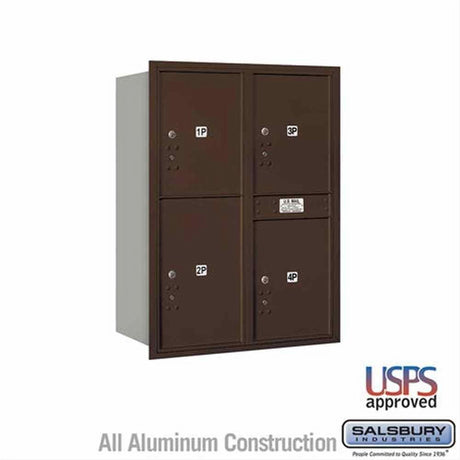 Salsbury Industries 3711D-4PZRU-4P-RU 4C Horizontal Mailbox 11 Door High Rear Loading USPS Access Bronze
