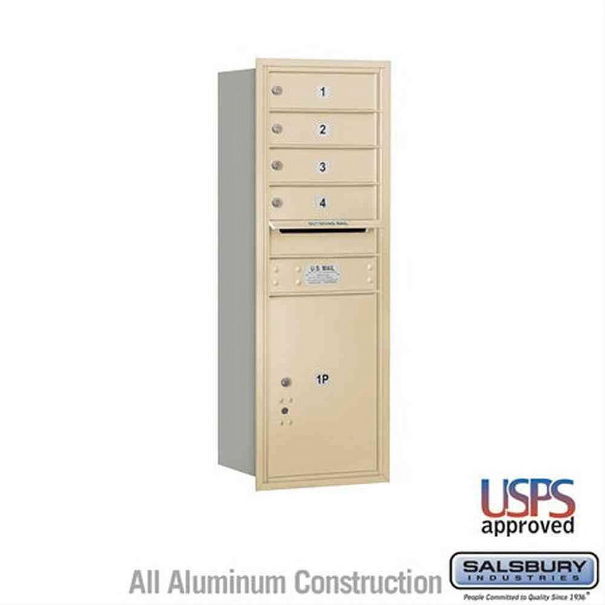Salsbury Industries 3711S-04SRU-04-RU 4C Horizontal Mailbox 11 Door High Rear Loading USPS Access Sandstone