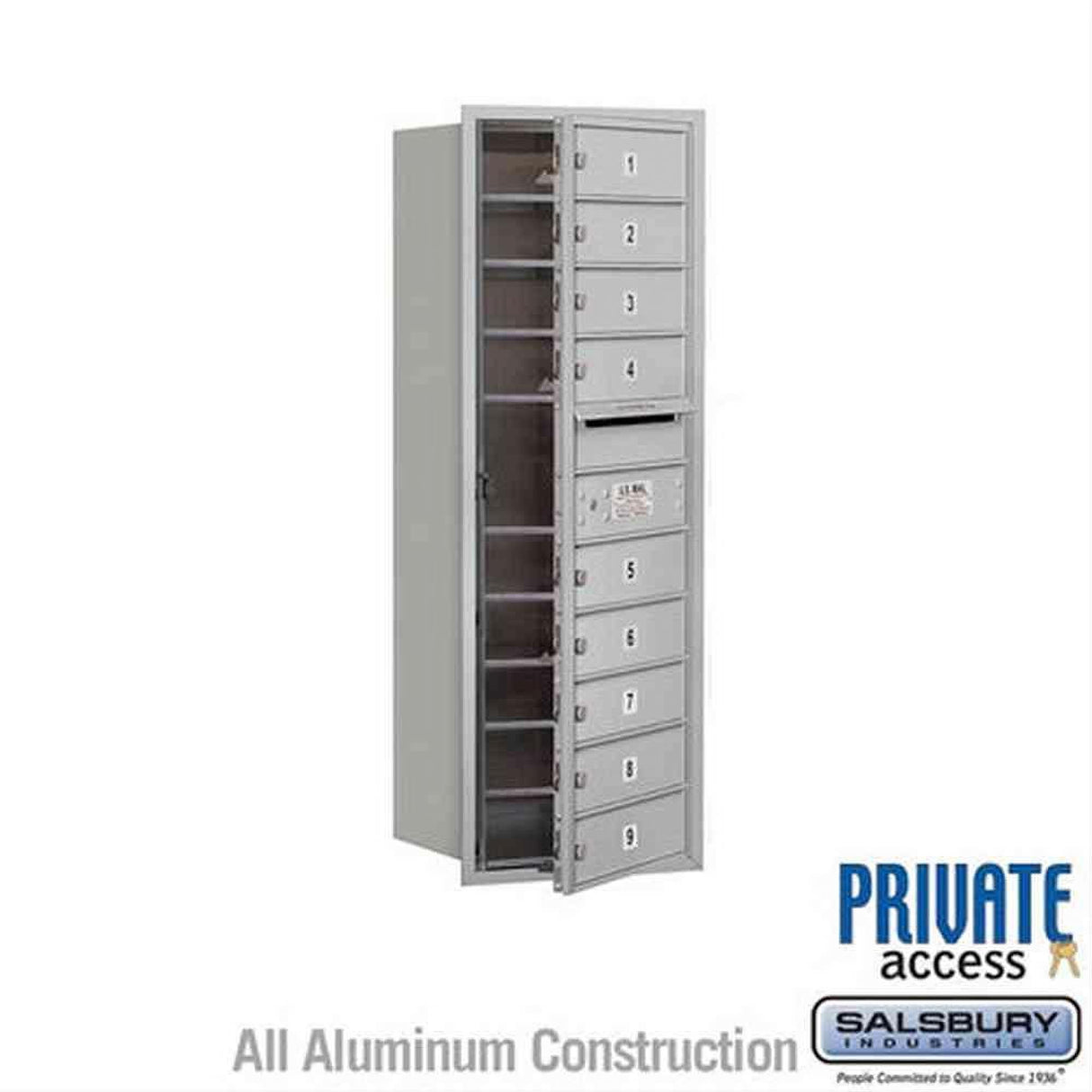 Salsbury Industries 3711S-09AFP-09-FP 4C Horizontal Mailbox 11 Door High Front Loading Private Access Aluminum
