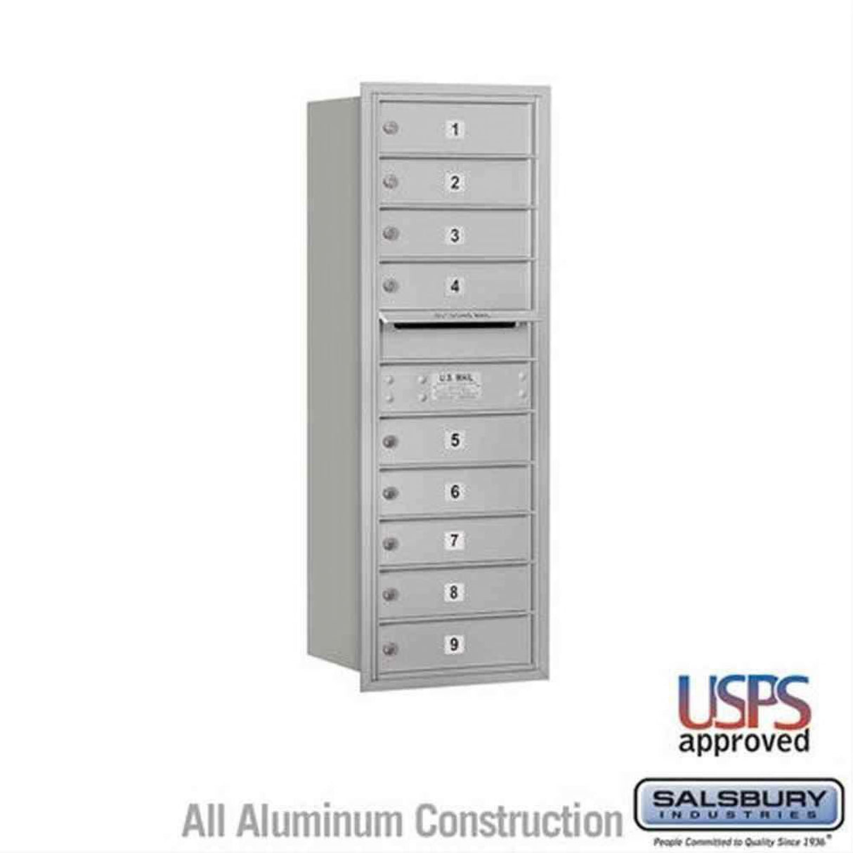 Salsbury Industries 3711S-09ARU-09-RU 4C Horizontal Mailbox 11 Door High Rear Loading USPS Access Aluminum
