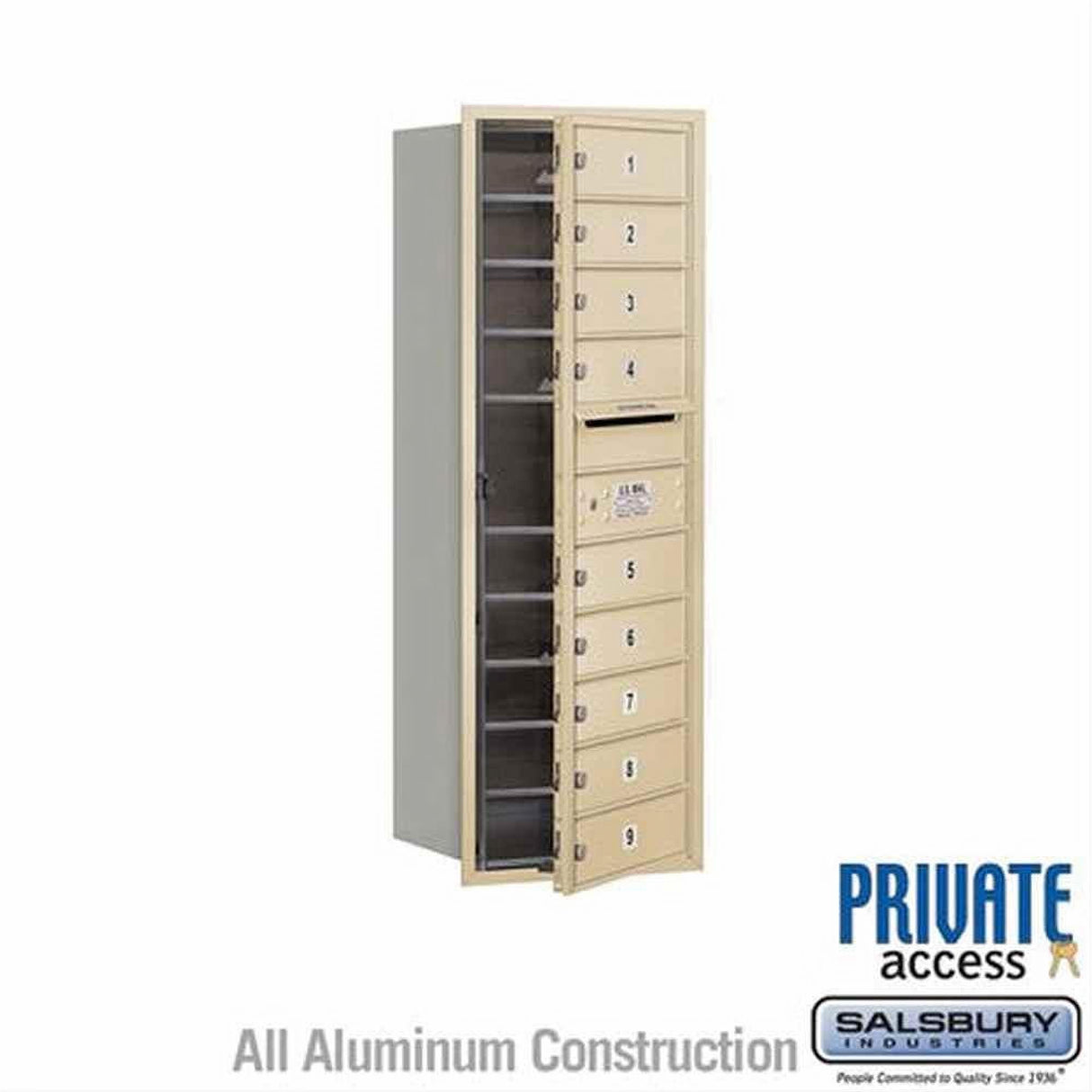 Salsbury Industries 3711S-09SFP-09-FP 4C Horizontal Mailbox 11 Door High Front Loading Private Access Sandstone