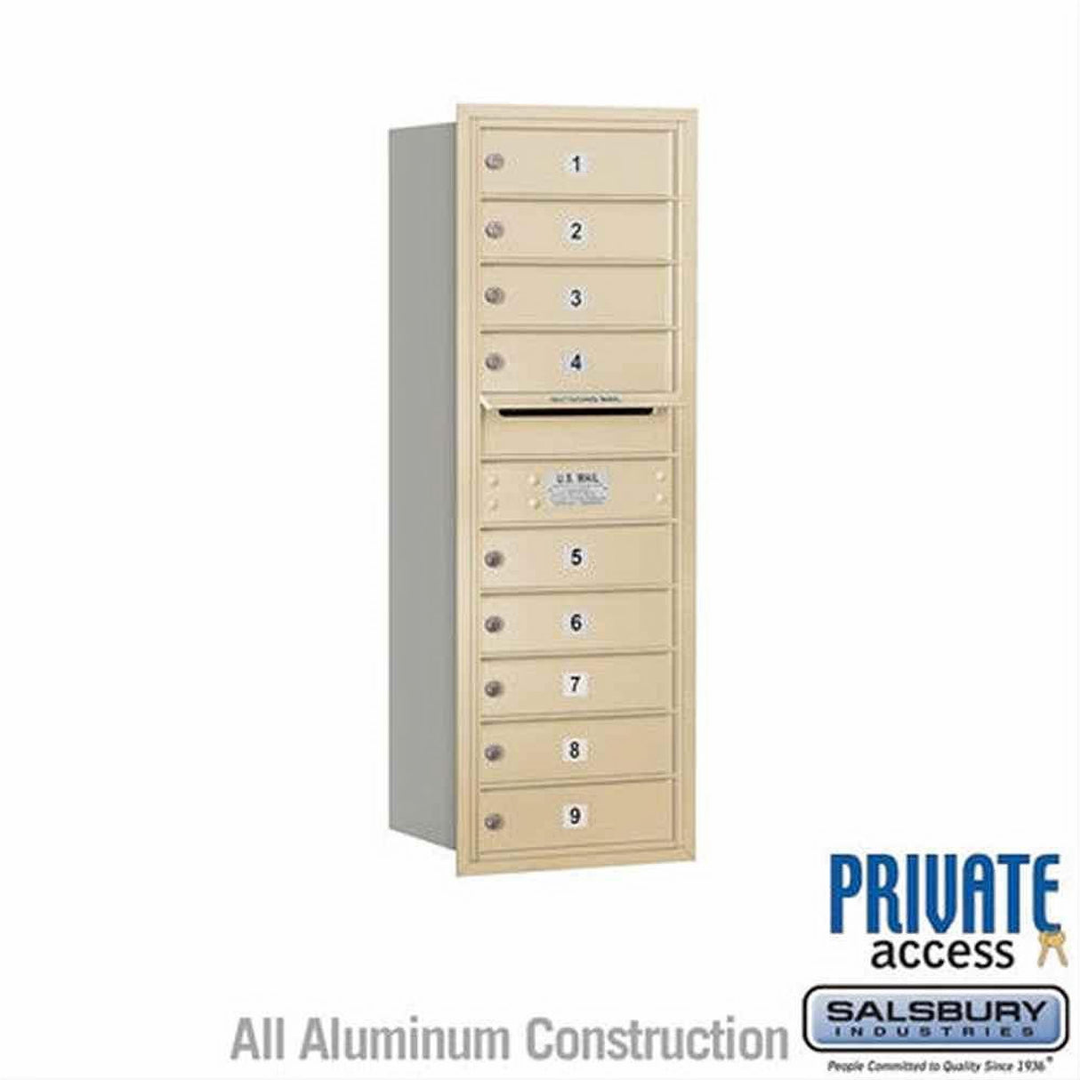 Salsbury Industries 3711S-09SRP-09-RP 4C Horizontal Mailbox 11 Door High Rear Loading Private Access Sandstone