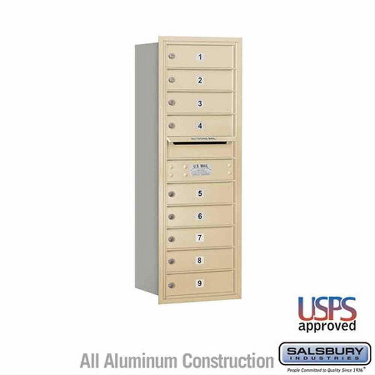 Salsbury Industries 3711S-09SRU-09-RU 4C Horizontal Mailbox 11 Door High Rear Loading USPS Access Sandstone
