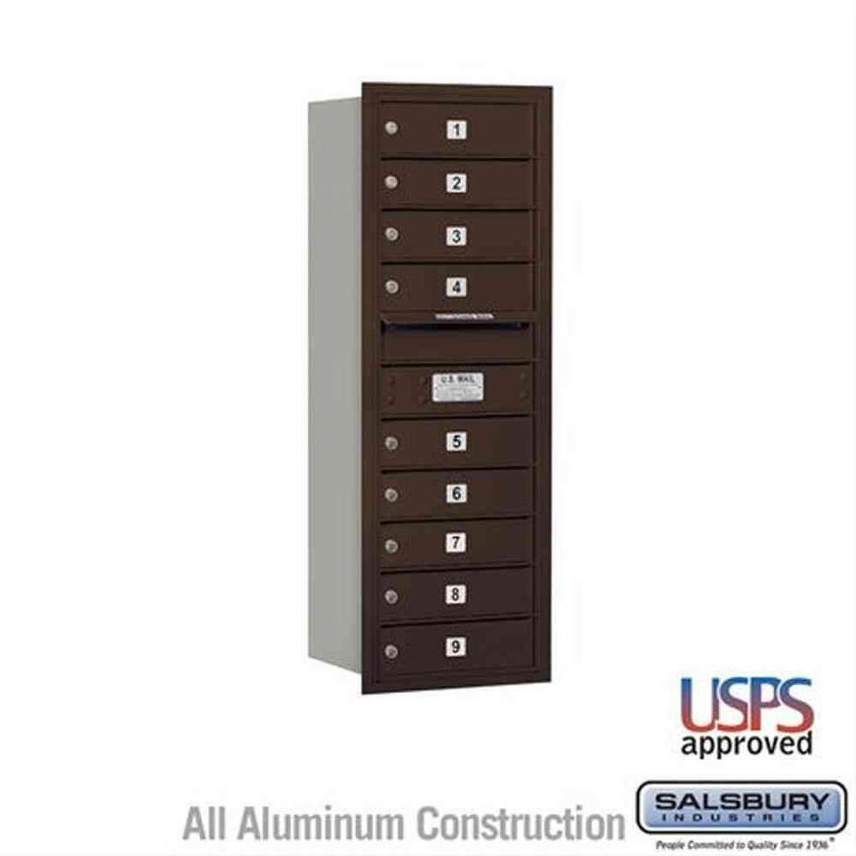 Salsbury Industries 3711S-09ZRU-09-RU 4C Horizontal Mailbox 11 Door High Rear Loading USPS Access Bronze