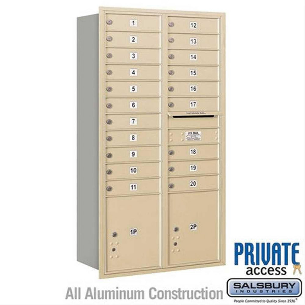 Salsbury Industries 3716D-20SRP-20-RP 4C Horizontal Maximum Height Mailbox Rear Loading Private Access Sandstone