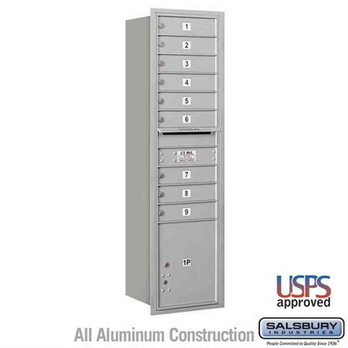 Salsbury Industries 3716S-09ARU-09-RU 4C Horizontal Maximum Height Mailbox Rear Loading USPS Access Aluminum