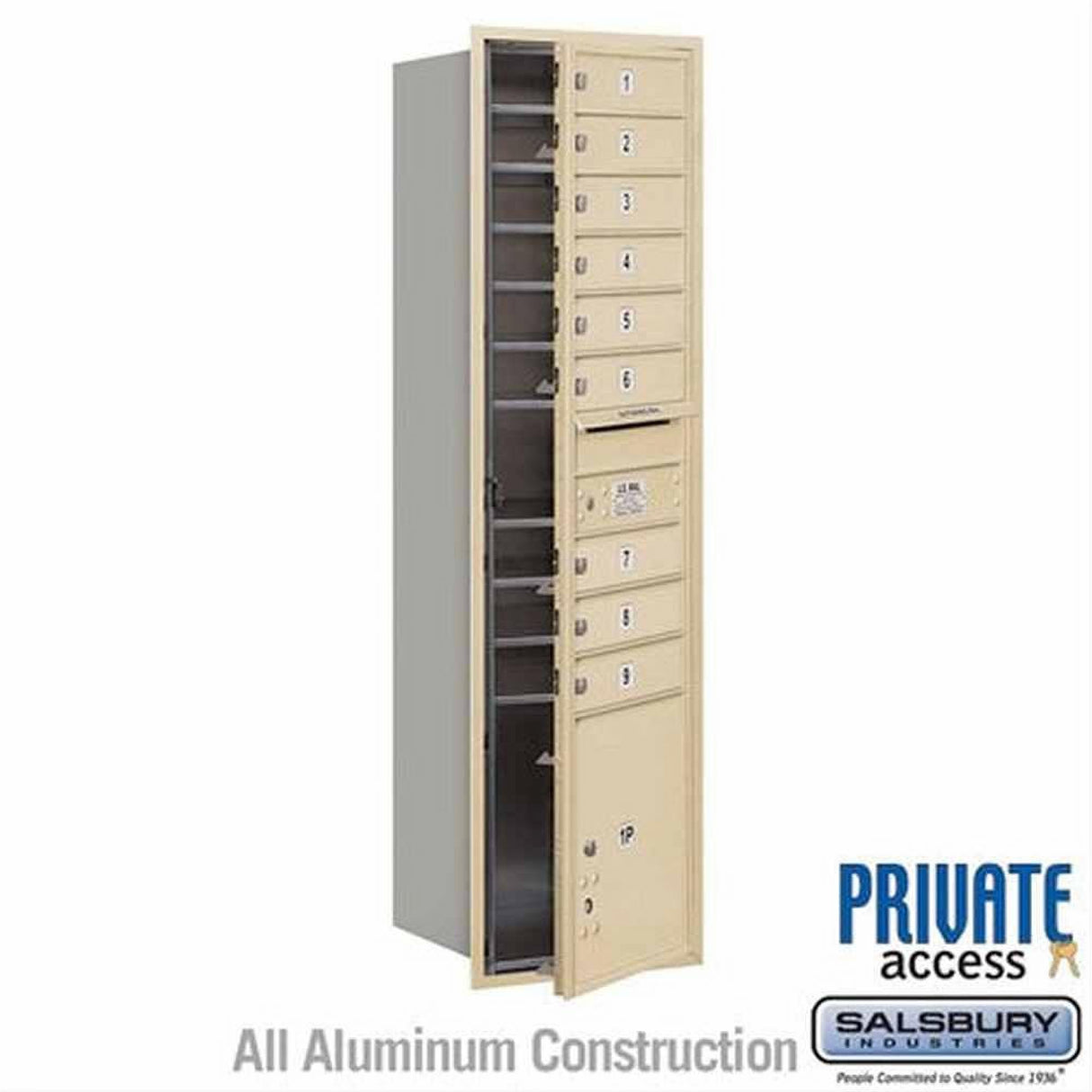 Salsbury Industries 3716S-09SFP-09-FP 4C Horizontal Maximum Height Mailbox Front Loading Private Access Sandstone