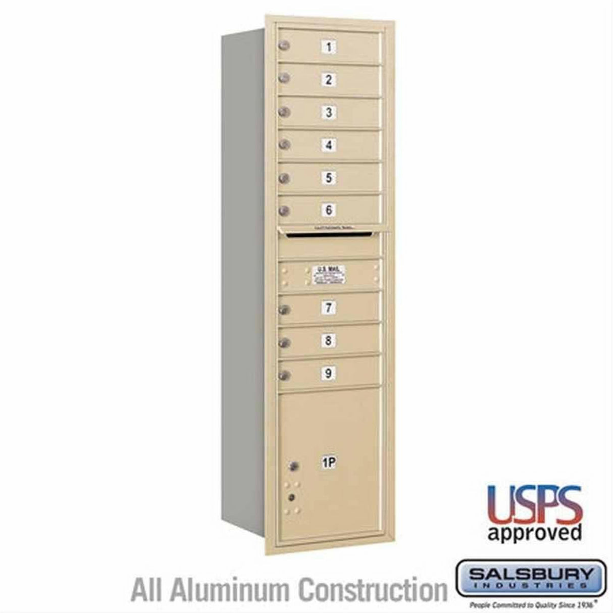 Salsbury Industries 3716S-09SRU-09-RU 4C Horizontal Maximum Height Mailbox Rear Loading USPS Access Sandstone