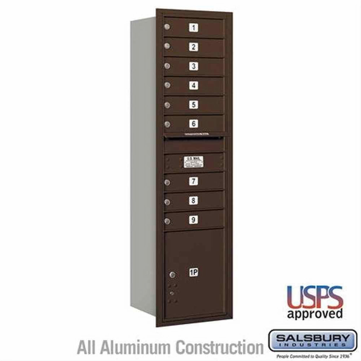 Salsbury Industries 3716S-09ZRU-09-RU 4C Horizontal Maximum Height Mailbox Rear Loading USPS Access Bronze