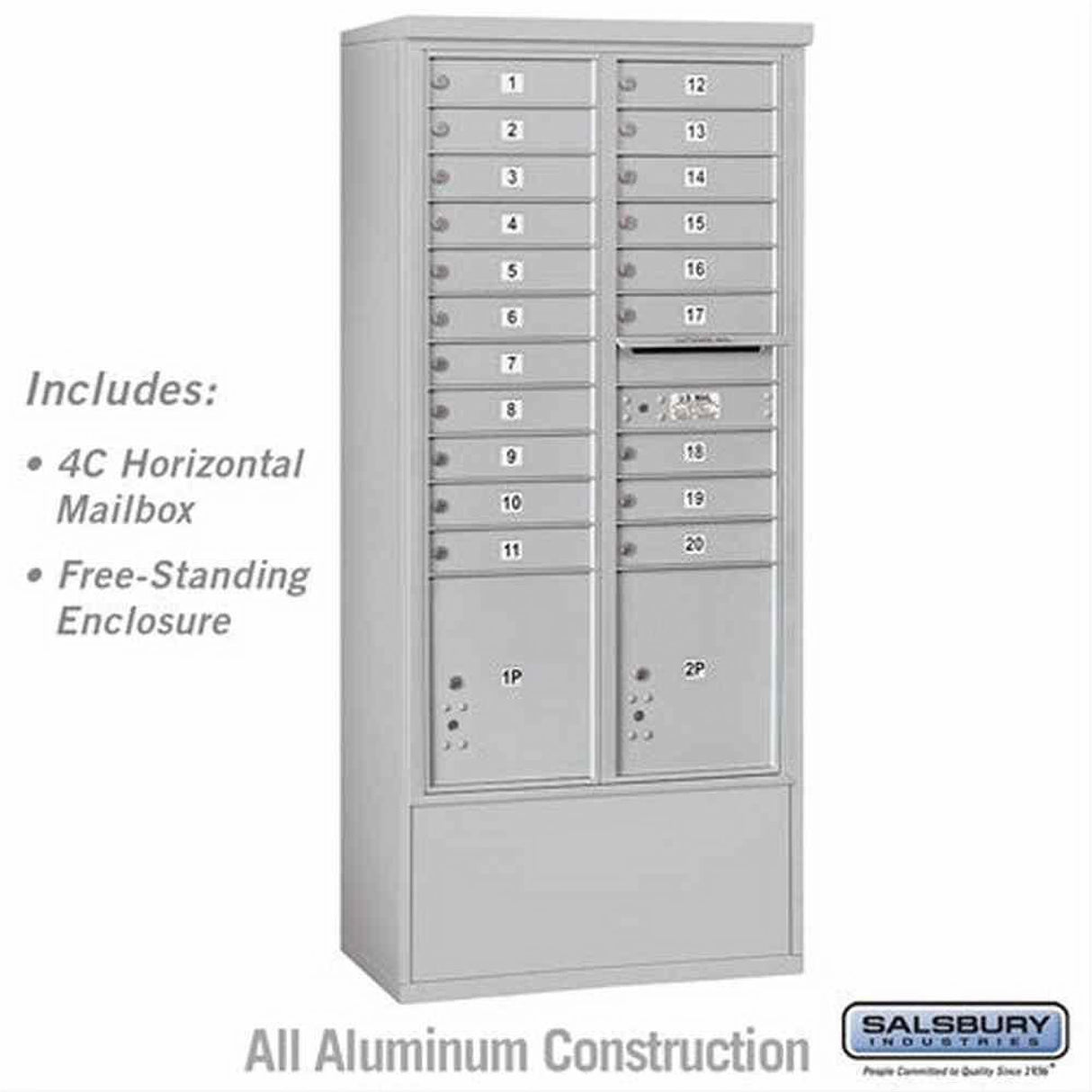 Salsbury Industries 3916D-20AFU Free Standing 4C Horizontal Mailbox Aluminum Front Loading USPS Access