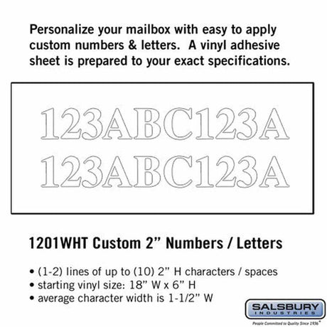 Salsbury Industries 1201WHT white vinyl custom numbers