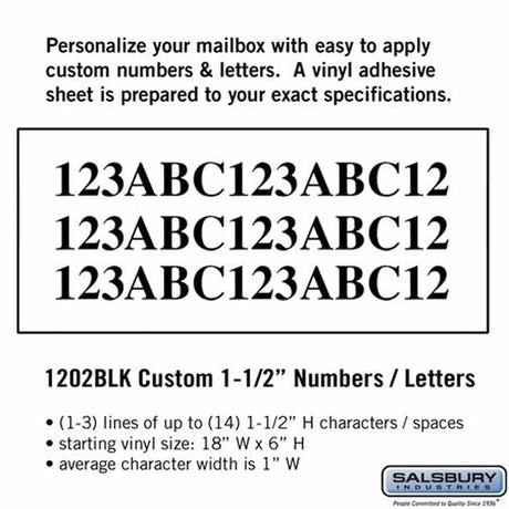 Salsbury Industries 1202BLK black vinyl custom numbers
