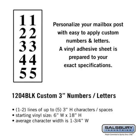 Salsbury Industries 1204BLK black vinyl custom numbers