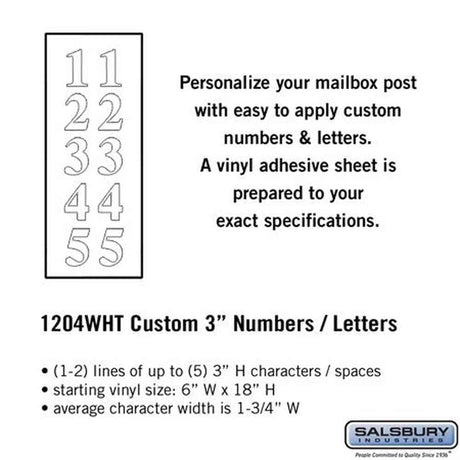 Salsbury Industries 1204WHT white vinyl custom numbers