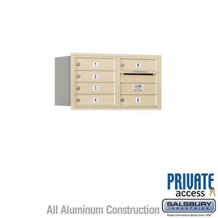 Salsbury Industries 3704D-06SRP-06-RP 4C Horizontal Mailbox 4 Door High Rear Loading Private Access Sandstone