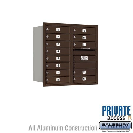 Salsbury Industries 3708D-13ZRP-13-RP 4C Horizontal Mailbox 8 Door High Rear Loading Private Access Bronze