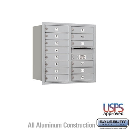 Salsbury Industries 3708D-14ARU-14-RU 4C Horizontal Mailbox 8 Door High Rear Loading USPS Access Aluminum
