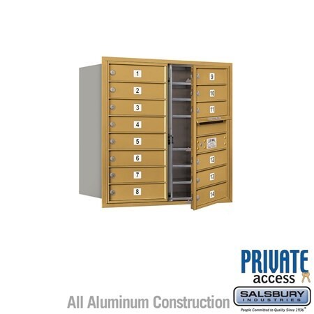 Salsbury Industries 3708D-14GFP-14-FP 4C Horizontal Mailbox 8 Door High Front Loading Private Access Gold