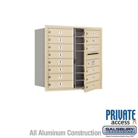 Salsbury Industries 3708D-14SFP-14-FP 4C Horizontal Mailbox 8 Door High Front Loading Private Access Sandstone