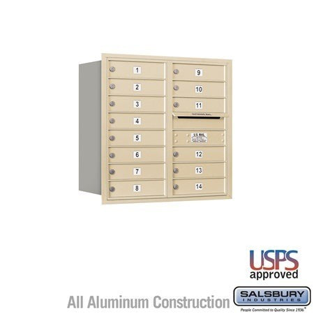 Salsbury Industries 3708D-14SRU-14-RU 4C Horizontal Mailbox 8 Door High Rear Loading USPS Access Sandstone