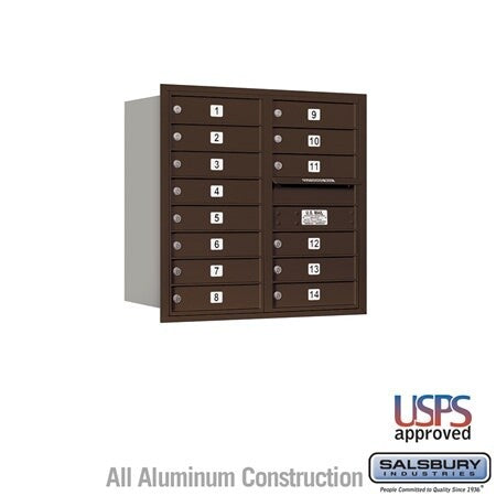 Salsbury Industries 3708D-14ZRU-14-RU 4C Horizontal Mailbox 8 Door High Rear Loading USPS Access Bronze