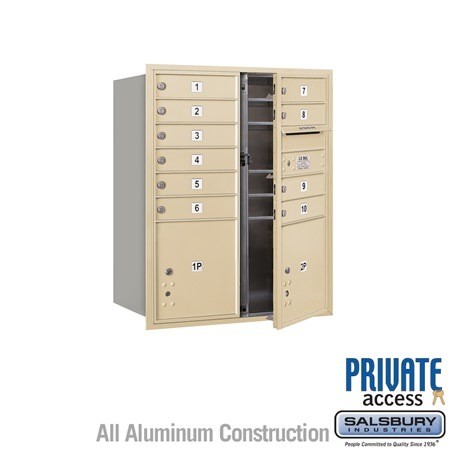 Salsbury Industries 3710DA-10SFP-10-FP 4C Horizontal Mailbox 10 Door High Front Loading Private Access Sandstone