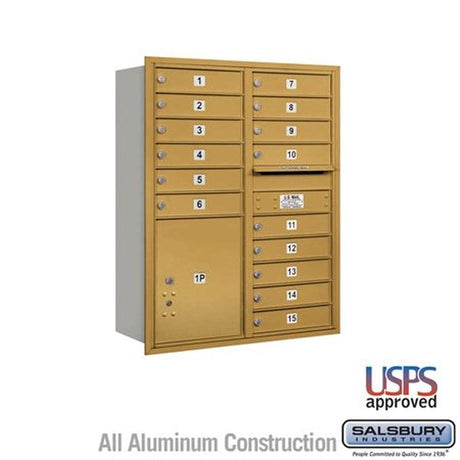 Salsbury Industries 3711D-15GRU gold horizontal mailbox usps access