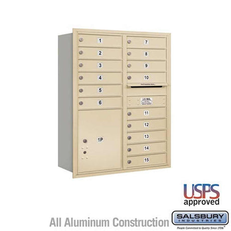 Salsbury Industries 3711D-15SRU sandstone horizontal mailbox usps access