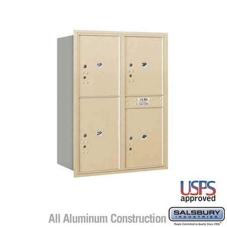 Salsbury Industries 3711D-4PSRU sandstone horizontal mailbox usps access