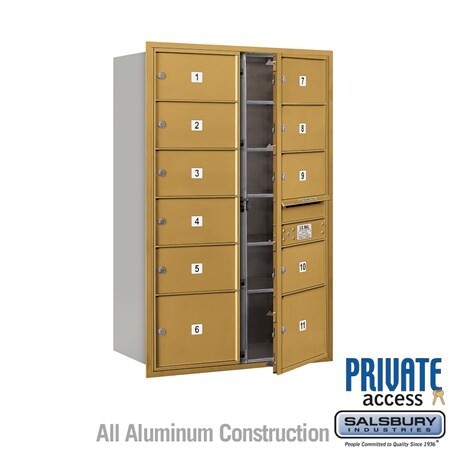 Salsbury Industries 3713D-11GFP-11-FP 4C Horizontal Mailbox 13 Door High Front Loading Private Access Gold