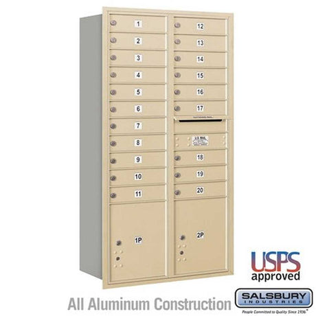 Salsbury Industries 3716D-20SRU sandstone horizontal maximum height mailbox usps access