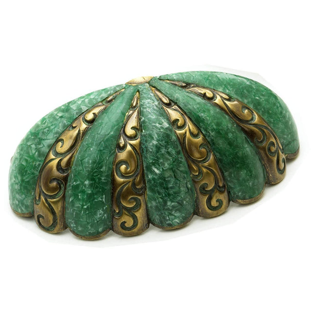 Schaub and Company 854-J/DGW Precious Inlay Series 3 Inch Center Cup Cabinet Pull Dark Green Wash / Jade
