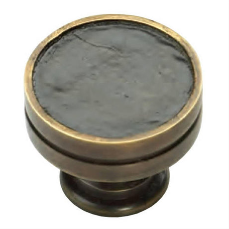Schaub and Company 990-BA-DAB Symphony Collection 1-3/8 Inch Diameter Round Cabinet Knob Dark Antique Bronze / Black Angus Leather