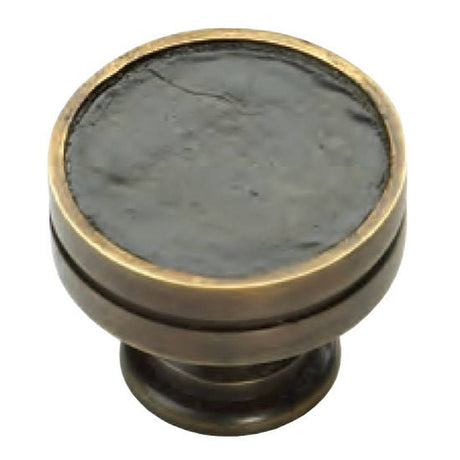 Schaub and Company 990-BA-DAB dark antique bronze / black angus leather round cabinet knob