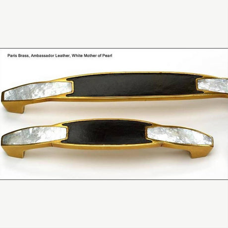 Schaub and Company 992-4-PAR Symphony Design 4" Center to Center Cabinet Pull Paris Brass/Ambassador Leather/Mother of Pearl