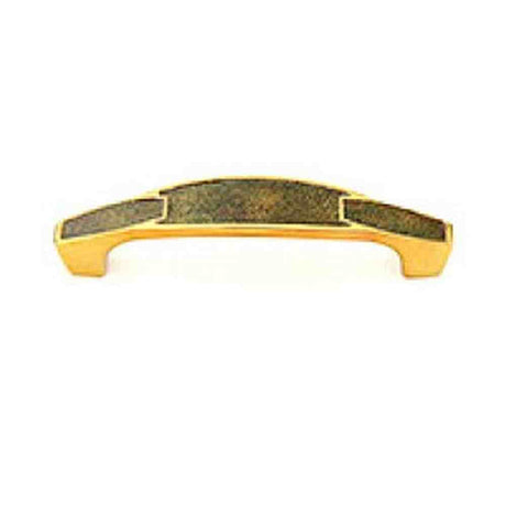 Schaub and Company 992-4-AG/PAR paris brass/antique green leather cabinet pull
