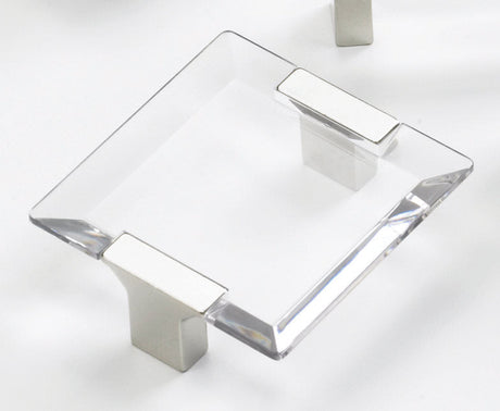 Schaub and Company 315-15-CL satin nickel clear square cabinet pull