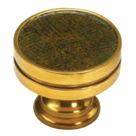 Schaub and Company 990-AG-PAR paris brass / antique green leather round cabinet knob