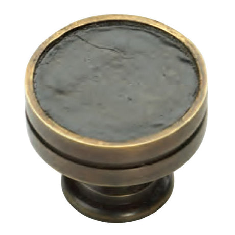 Schaub and Company 990-BA-DAB dark antique bronze / black angus leather round cabinet knob