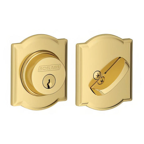 Schlage B60CAM605 B60CAM Single Cylinder Deadbolt with Camelot Rose Polished Brass