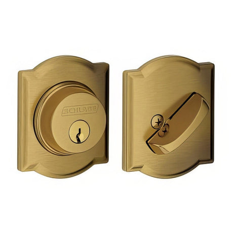 Schlage B60CAM609 B60CAM Single Cylinder Deadbolt with Camelot Rose Antique Brass