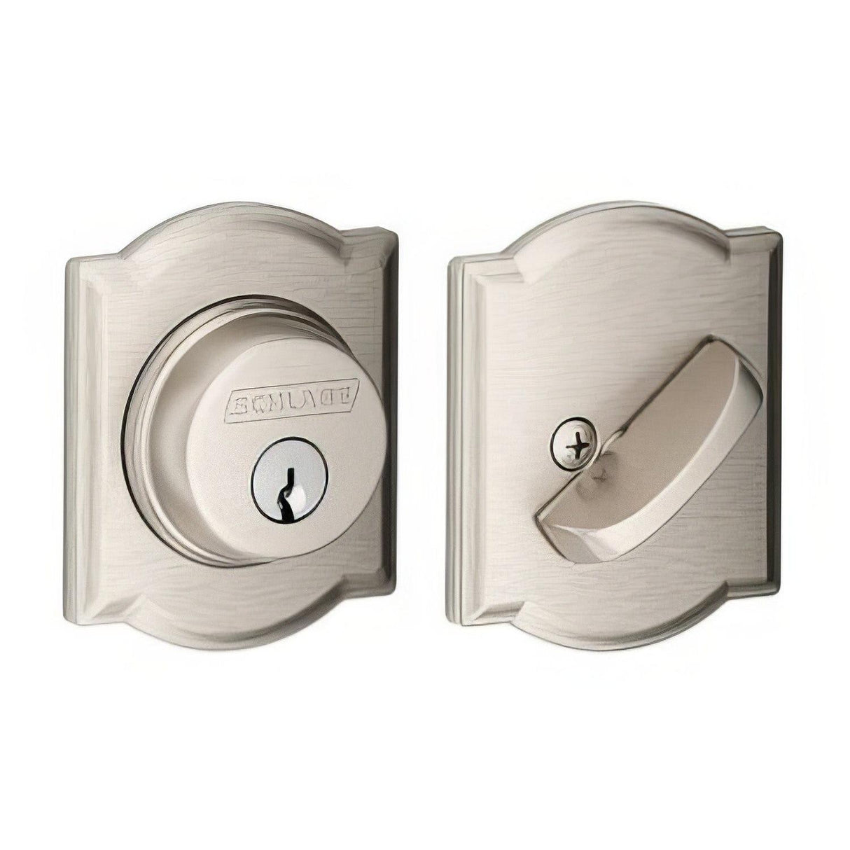 Schlage B60CAM619 B60CAM Single Cylinder Deadbolt with Camelot Rose Satin Nickel