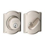 Schlage B60CAM619 B60CAM Single Cylinder Deadbolt with Camelot Rose Satin Nickel