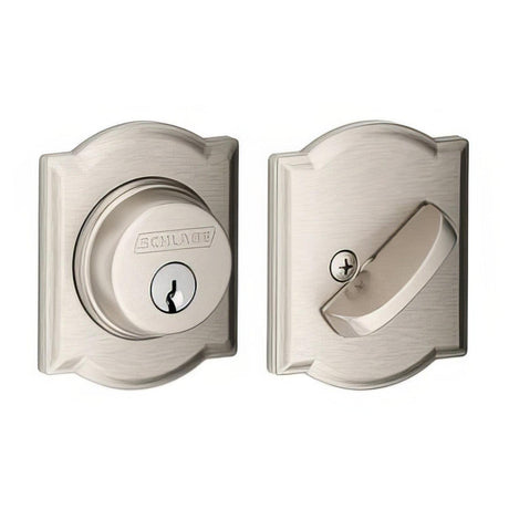 Schlage B60CAM619 B60CAM Single Cylinder Deadbolt with Camelot Rose Satin Nickel